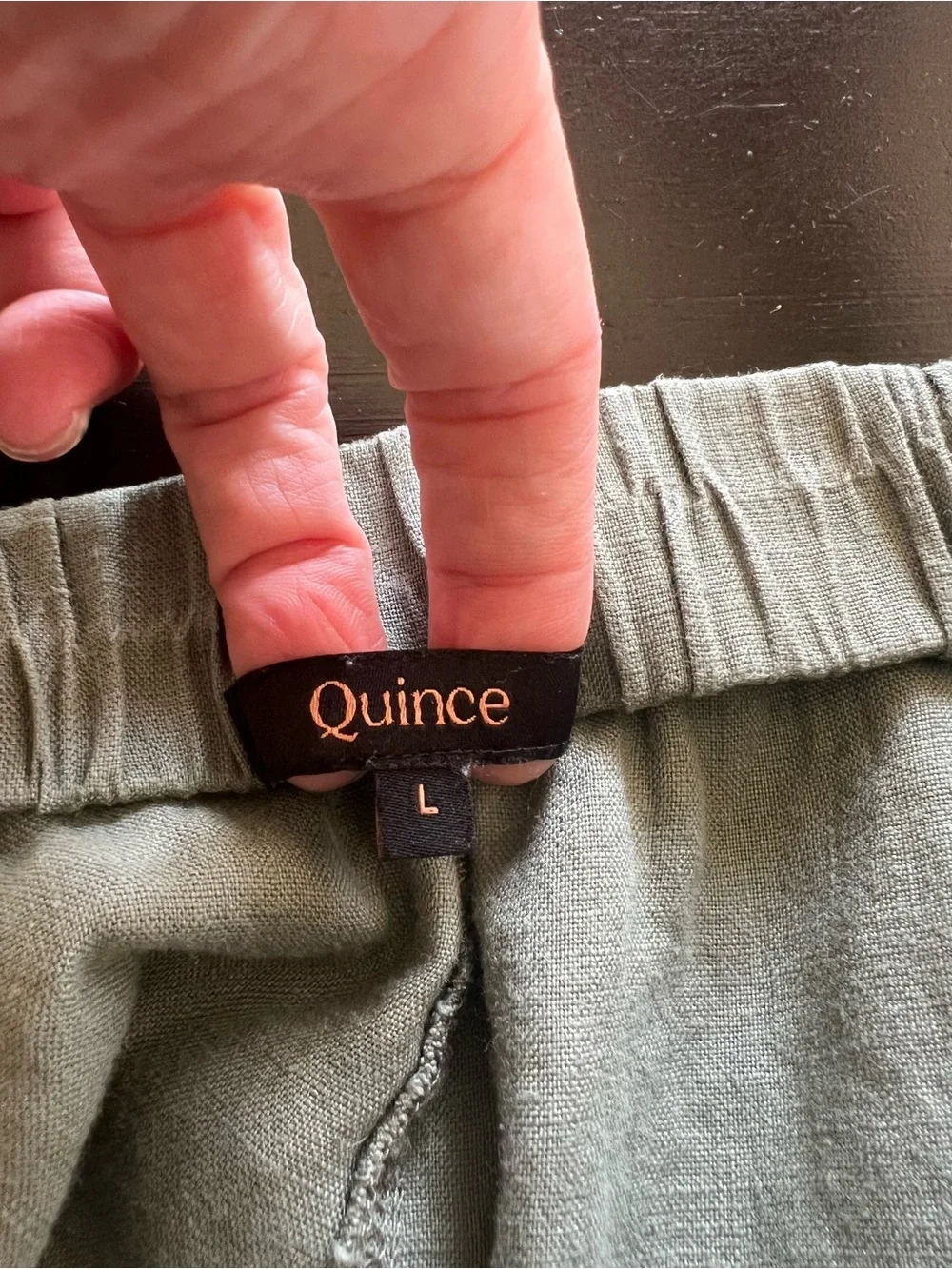 Quince Linen Pull On Pants Large Sage Green Oversized Pockets